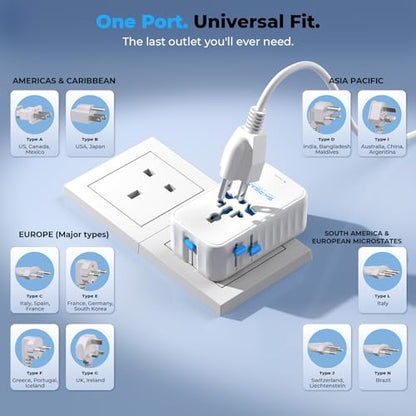 Aura 70W International Travel Adapter, 6-in-1 Universal Wall Charger - color: Arctic White, size: 70W