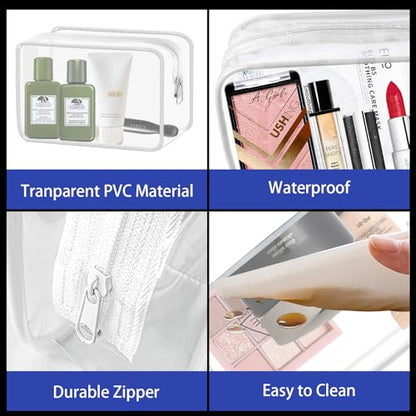 YedsIntu 16 Pieces Small Clear Makeup Bag PVC Zippered Pouches, TSA Approved Toiletry Bag for Travel, Waterproof Cosmetics Bag Vinyl Plastic Organizer Case for Vacation Bathroom - color: 16pcs White S