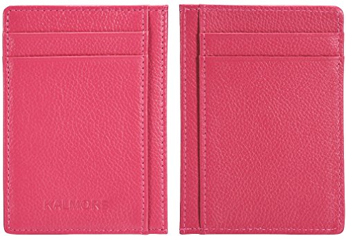 KALMORE womens Credit Holder Genuine Leather Slim Minimalist Card Case Wallet, Black With Id Window - color: Rose