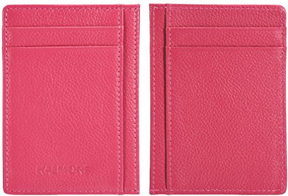 KALMORE womens Credit Holder Genuine Leather Slim Minimalist Card Case Wallet, Black With Id Window - color: Rose
