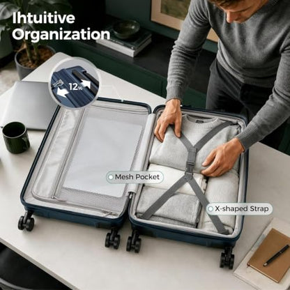 Carry on Luggage Top opening Suitcases, Expandable with Cup&Phone Holder and USB Charging Port,Hardside with Front Pocket Rolling Suitcases with Spinner Wheels & YKK Zippers (Navy, 20 Inch) - color: Navy