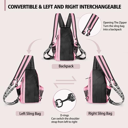 Geestock Convertible Sling Bag Crossbody Backpack for Women Men, Pink - color: Pink, size: Large