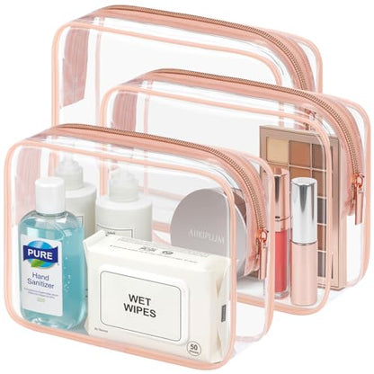 PACKISM TSA Approved Toiletry Bag - Clear Makeup Bag for Travel, Rose Pink - color: Active Rose Pink, size: Medium Set