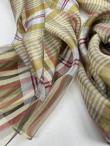 Women's 70% Wool 30% Silk Scarf, Woven Plaid Pashmina Shawl, Lightweight Wrap for Air-Conditioned Rooms/Office/Airplane Travel, Soft Non-Itchy Fringed Blanket Scarf, Gift for Her
