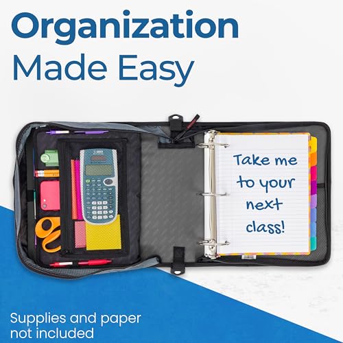 Case-it School Zipper Binder | 3-Inch O-Rings | 600-Sheet | D-146 Jet Black - color: A Jet Black, size: 6 Pack