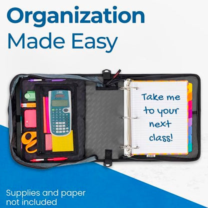 Case-it School Zipper Binder | 3-Inch O-Rings | 600-Sheet | D-146 Jet Black - color: A Jet Black, size: 6 Pack