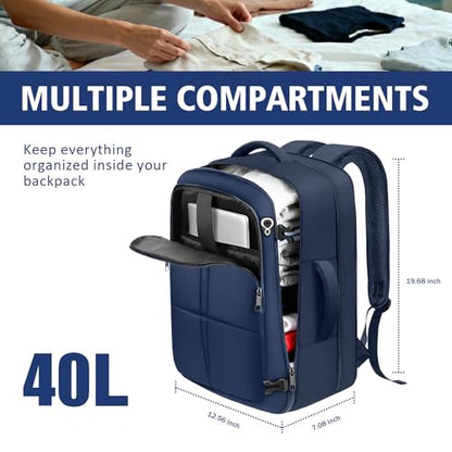 Travel Backpack for Men, 50L Expandable Large Carry On TSA Backpack, Blue - color: Blue