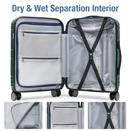 Carry On Luggage 22x14x9 Airline Approved,Hardshell Suitcase,20 Inch,Green - color: Green