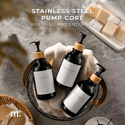 MaisoNovo Refillable Shampoo and Conditioner Bottles| Black Bamboo Set of 3 - color: Black /Bamboo