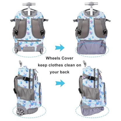 Tilami Rolling Backpack, 18 inch Shoulder Drop, Concealed Pockets and Wheel Cover, Laptop Backpack for Boys and Girls, Turtle Blue - color: Turtle Blue