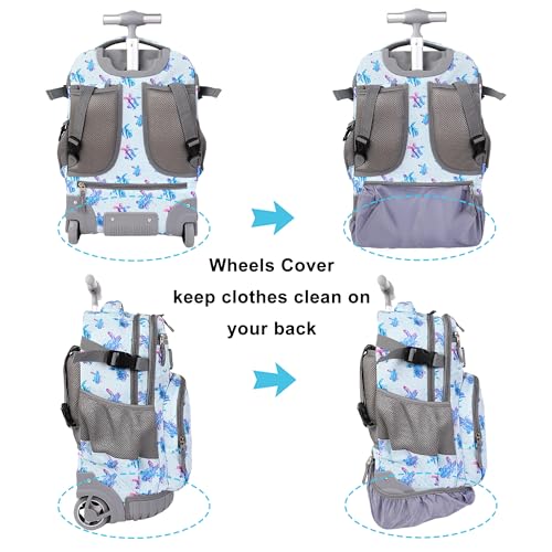 Tilami Rolling Backpack, 18 inch Shoulder Drop, Concealed Pockets and Wheel Cover, Laptop Backpack for Boys and Girls, Turtle Blue - color: Turtle Blue