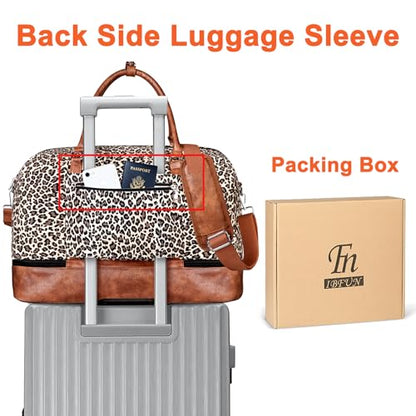 IBFUN Weekender Bags for Women, 21" Travel Duffle Bag with Shoe Compartment - color: D1-Leopard
