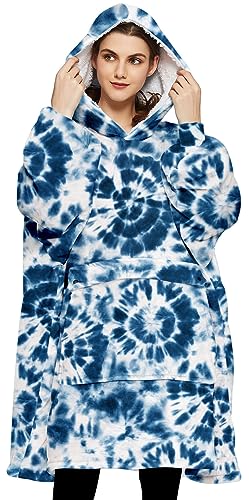 KFUBUO Wearable Blanket Hoodie for Adults With Pocket Navy Tie Dye - color: Navy Tie Dye, size: Adult