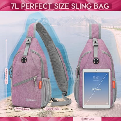ZOMAKE Sling Bag,Small Crossbody Sling Backpack Shoulder Daypack for Travel - color: Purple, size: 7L