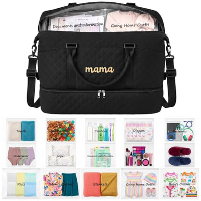 Hosuly Black Mama Hospital Bag Essentials for Women Labor Delivery - color: Black