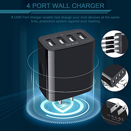 USB Wall Charger 2-Pack AILKIN 4.8A 4-Port USB Plug Cube Brick Charging Box | Wall Charger Plug, Charging Block for iPhone 17 16 15 14 13 Pro Max 12 11Pro Max/XR Plus, Samsung Galaxy S23 S22 S21 - color: Black