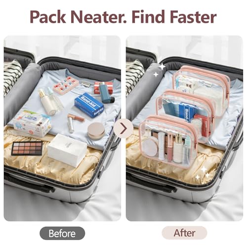 PACKISM TSA Approved Toiletry Bag - Clear Makeup Bag for Travel, Rose Pink - color: Active Rose Pink, size: Medium Set (Standard)