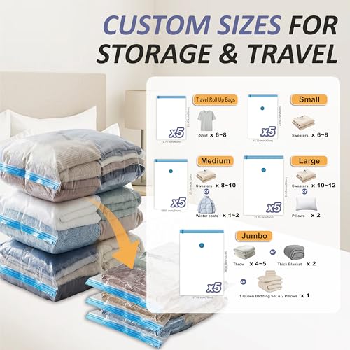 Vacuum Storage Bags with Hand Pump, Vacuum Seal Space Saver Bags,25 Combo - size: Combo