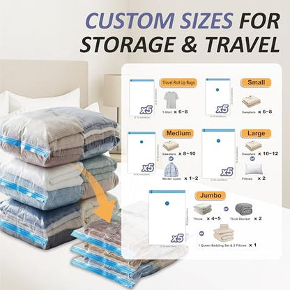 Vacuum Storage Bags with Hand Pump, Vacuum Seal Space Saver Bags,25 Combo - size: Combo