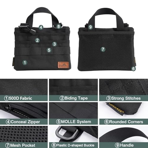VIPERADE VE5 Slim EDC Pouch with 7 Pockets, Mens Pocket Organizer Multitool Pouch, Mini Crossbody Messenger Bag (No Strap) - color: Black