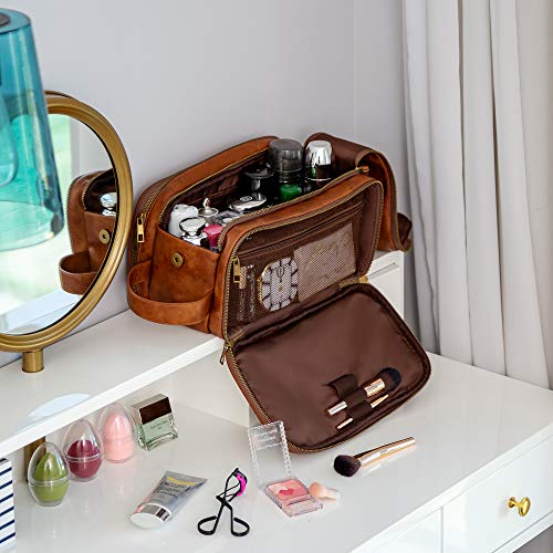 Elviros Travel Toiletry Bag for Men PU Leather Dopp Kit (Small, Brown) - color: Brown, size: Small (Pack of 1)
