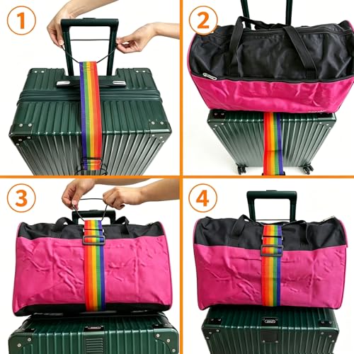 Luggage Straps for Suitcases, Luggage Connector Belt Strap 2 Red | Adjustable Luggage Attachment Strap, Elastic Loop, Handbag Backpack Fixing Belt for Suitcase Handle - color: 2 Red
