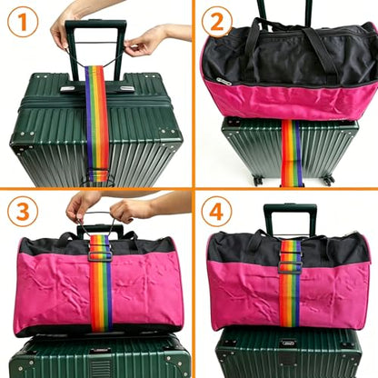 Luggage Straps for Suitcases, Luggage Connector Belt Strap - color: 2 Black+2 Colorful