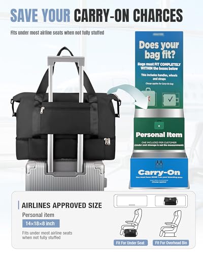 Weekender Bags for Women Travel Weekend Overnight Bag with Shoe Compartment - color: A -Black