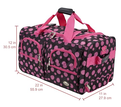 Rockland Rolling Duffel Bag, Black, 22" - color: Black Pink Dot, size: 22"