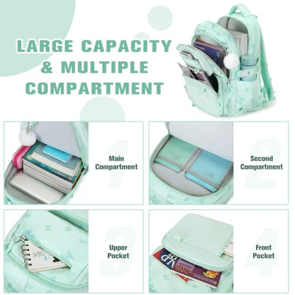 Bevalsa Backpack for Girls Backpack for School with Lunch Bag Pencil Case - color: Green Butterfly