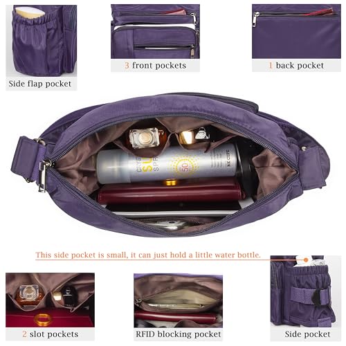 VOLGANIK ROCK RFID Anti Thief Crossbody Bag for Women Waterproof Shoulder Bag Messenger Bag Casual Nylon Purse Handbag - color: Purple