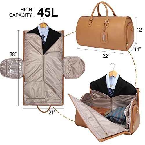 Modoker 2-in-1 PU Leather Garment Duffle Bag with Shoulder Strap, Coffee - color: Coffee