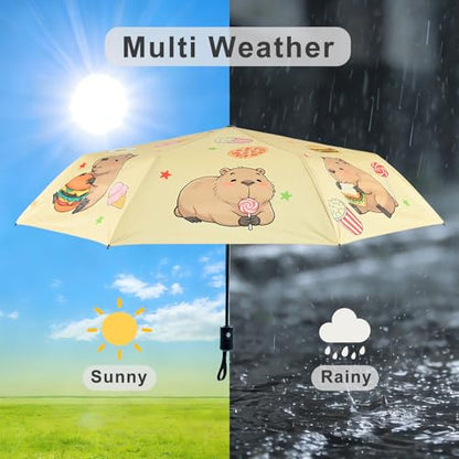 Windproof Travel Umbrella Folding Compact Automatic Umbrellas for Women Men Rain Sun - color: Capybara