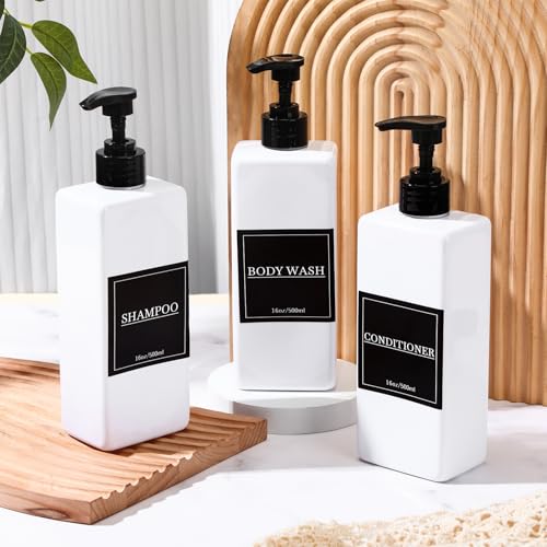Tanlade 6 Pcs Shampoo Pump Bottles 16 oz, Rectangular, White - color: White
