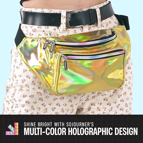 SoJourner Waterproof Holographic Fanny Pack, Gold - color: Holographic Gold