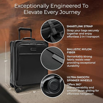 Briggs & Riley Baseline Global 21 Inch Softside Carry-On Spinner, Black - color: Black, size: 21" Carry-On