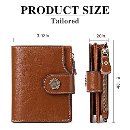 FALAN MULE Genuine Leather Small Wallet for Women, RFID Blocking, Compact Size, Brown - color: Brown