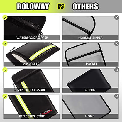 ROLOWAY Fireproof Envelope for Cash, Legal Documents Safe (15 x 11 inch) with 2 Pockets & Waterproof Zipper, Black (Pack of 3) - size: 15 x 11 inch (Pack of 3), style: Black Fireproof Bag