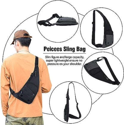 Peicees Water-resist Sling Bag Crossbody Bag for Men Slim Chest Backpack Man Purse Small Shoulder Bag for Travel Hiking - color: Grey
