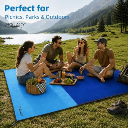 Frelaxy Pocket Picnic Blanket, Waterproof Blanket for Beach Festival - color: Navy & Blue, size: 57'' x 71''