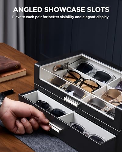 ProCase 12 Slots Sunglasses Box with L-Shaped Clear Lid -Black - color: Black, size: Medium