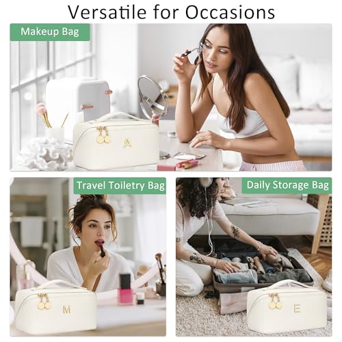 Gifts for Women Bridesmaid Initial Makeup Bag - color: MediumBeige, style: A