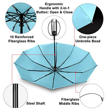 TradMall Travel Umbrella Windproof 56 Inches Canopy, Sky Blue - color: Sky Blue, size: 56 Inches