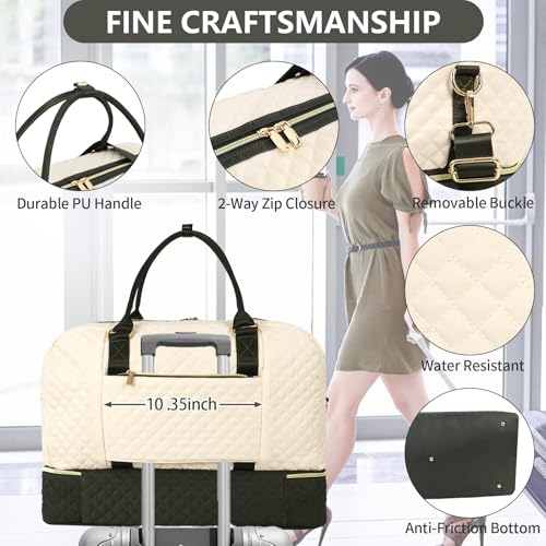 3PCS Weekender Bags for Women Large Overnight Bag, Black Beige Green - color: Black Beige Green