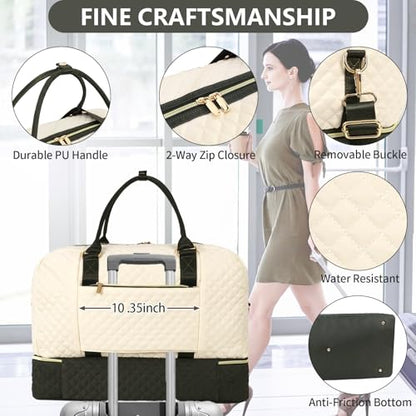 3PCS Weekender Bags for Women Large Overnight Bag, Black Beige Green - color: Black Beige Green