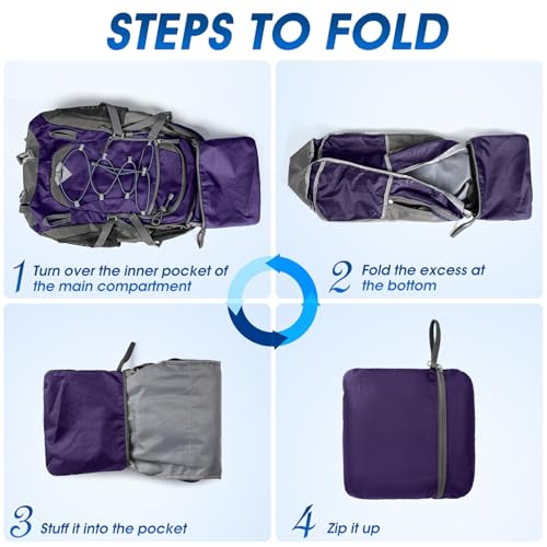 IGOLUMON Hiking Backpack 40L Packable Lightweight Camping Daypack Men Women - color: Purple