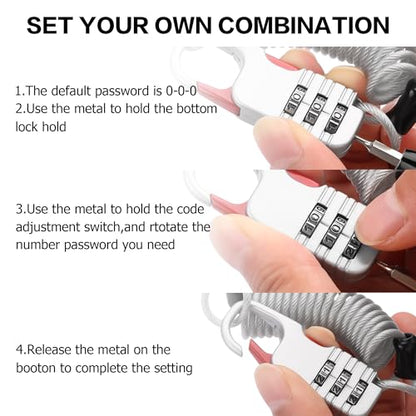 YAODHAOD Luggage Lock,TSA Approved Travel Lock,3 Digit Combination Padlock Spring Cable Lock (80cm) for School Gym Locker, Helmet, Gate, Fence, Luggage,Suitcases (2PCS) (Silver) - color: Silver