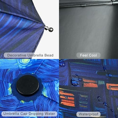 Windproof Travel Umbrella Folding Compact Automatic Umbrellas for Women Men Rain Sun - color: Starry Night