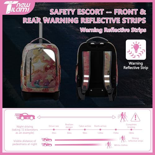 NEW TILAMI 18-Inch Rolling Backpack 6-Wheel for Kids School Travel - color: Starshine