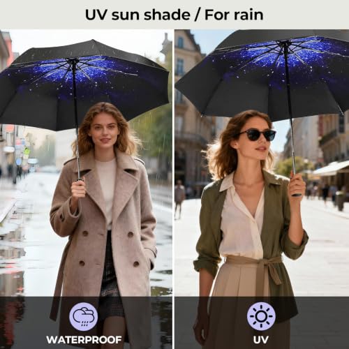 LLanxiry Compact Travel Umbrella, Windproof Automatic Umbrellas for Rain - color: (Starry sky)